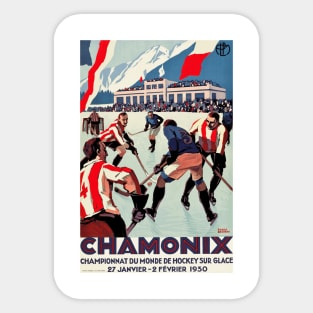 1930 Ice Hockey World Championship, Chamonix, France - Vintage Poster Sticker